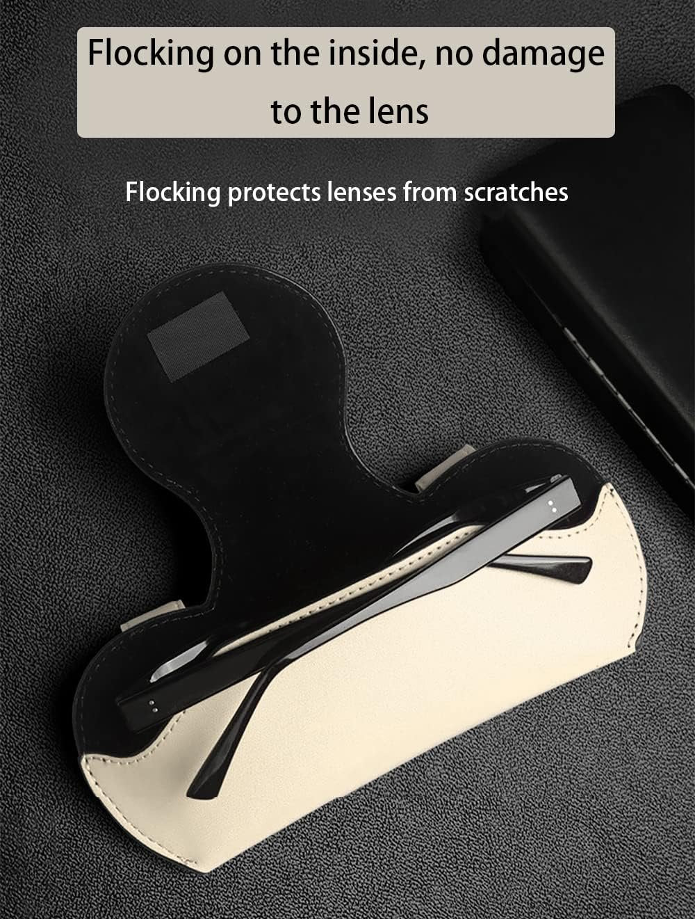 HABONG Leather Car Glasses Holder, Car Visor Leather Glasses Case with Magnetic Clip, Car Interior Visor Accessories, Visor Accessories Glasses Holder Glasses Organizer (Beige)