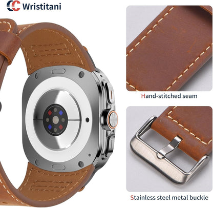 Wristitani Leather Band Compatible with Samsung Galaxy Watch Ultra Bands 7 6 5 4 for Men, Top Genuine Leather Replacement Vintage Strap for 47mm 46mm 45mm 44mm 43mm 42mm 40mm