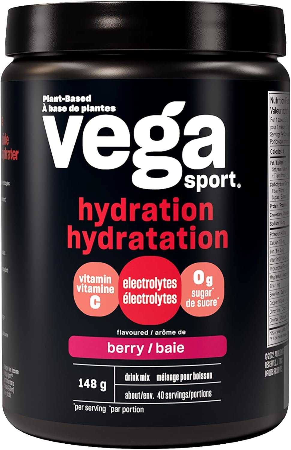 Vega Sport Hydration Electrolyte Powder Berry (40 Servings) Vegan Hydrator, Keto Friendly, Gluten Free, Non Dairy, Sugar Free, Non GMO, 148g (Packaging May Vary)