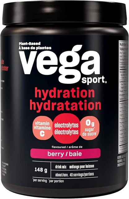 Vega Sport Hydration Electrolyte Powder Berry (40 Servings) Vegan Hydrator, Keto Friendly, Gluten Free, Non Dairy, Sugar Free, Non GMO, 148g (Packaging May Vary)