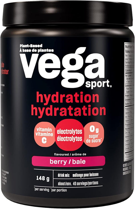 Vega Sport Hydration Electrolyte Powder Berry (40 Servings) Vegan Hydrator, Keto Friendly, Gluten Free, Non Dairy, Sugar Free, Non GMO, 148g (Packaging May Vary)