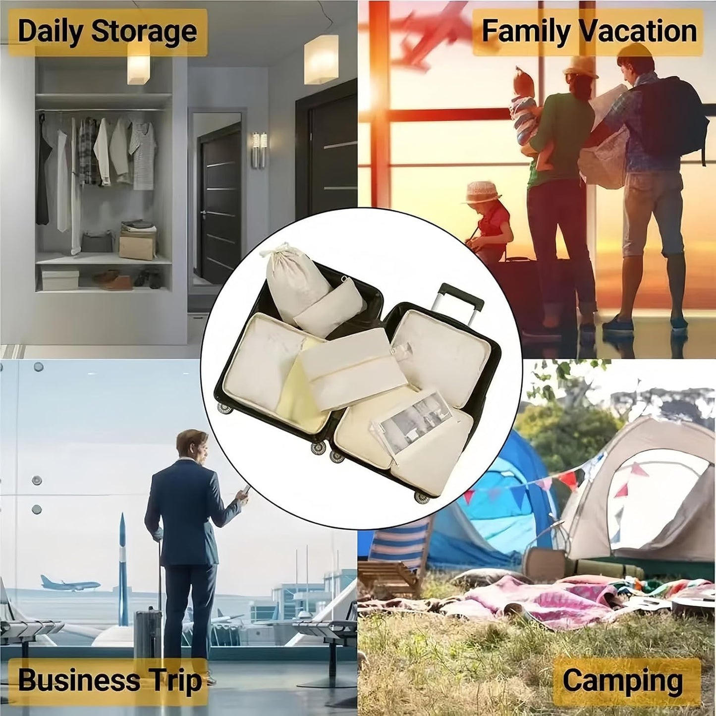 Packing Cubes for Suitcase Organizer Suitcases Space-Saving Packing Cubes for Clothes, Shoes, Cosmetics Packing Cubes (Beige, 10 Pcs)
