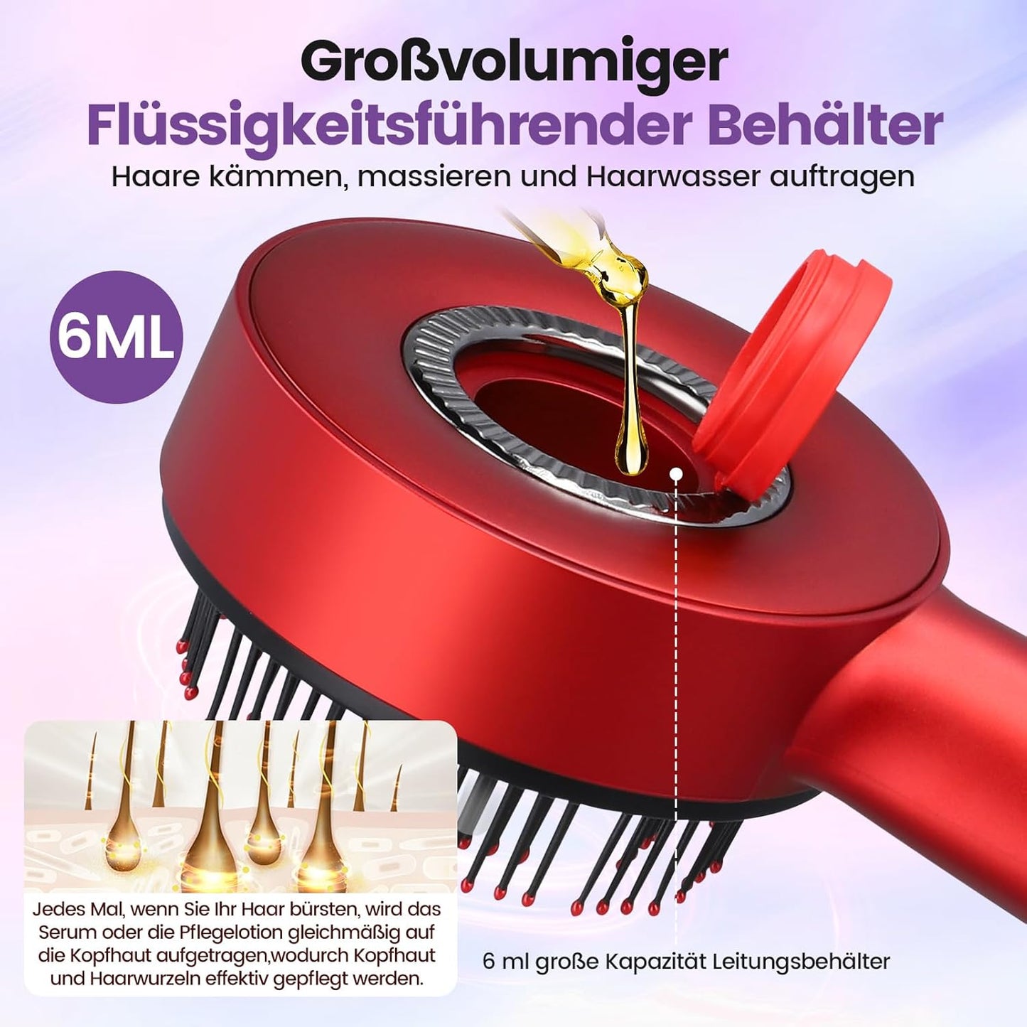 Electric Scalp Massager 3 in 1 Hair Applicator IPX6 Waterproof with 3 Massage Modes, Hair Applicator and Haa (Red Style)