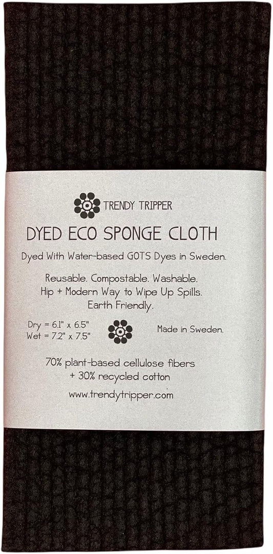 Trendy Tripper Earth-Friendly Reusable COMPOSTABLE Hand Dyed ECO Sponge Cloth | AKA Swedish Dishcloth | Dyed Black (4-Pack Black)