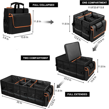 Car Trunk Organizer and Storage with Removable Leakproof Cooler Bag, 6 Removable Dividers for Custom Space, Collapsible Trunk Storage with Non Slip Bottom, Foldable Cover. And 3 Year Warranty