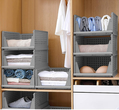 4-Pack Folding Wardrobe Storage Box Plastic Drawer Organizer Stackable Shelf Baskets Cloth Closet Container Bin Cube Home Office Bedroom Laundry Pull Out Drawer Dividers for Clothes,Toys Organization