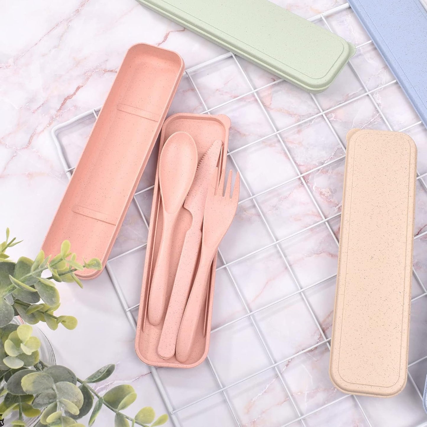 4 Pack Reusable Utensils Set with Case, Spoon Knife Fork Portable Cutlery Set, Eco Friendly Non-Toxin Reusable Travel Utensil Set for Adult Picnic Camping or Birthday