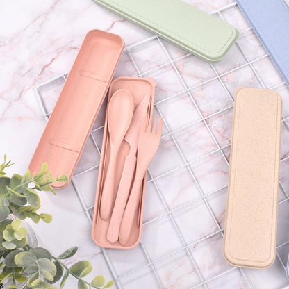 4 Pack Reusable Utensils Set with Case, Spoon Knife Fork Portable Cutlery Set, Eco Friendly Non-Toxin Reusable Travel Utensil Set for Adult Picnic Camping or Birthday