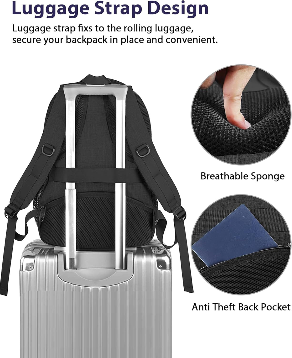 MATEIN Extra Large Business Travel Anti Theft Laptop Backpack, 18 Inch TSA Airline Approved Carryon Backpack for Women Men, Work Bag with USB Port and Luggage Strap, Black