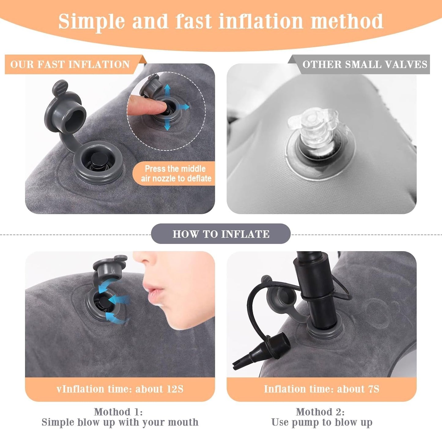 AirSwim Inflatable Hemorrhoid Pillows, Donut Pillow for Tailbone Pain, Adjustable Inflatable Seat Cushion for Bed Sores, Postpartum Pregnancy, Car Seat, Airplane, 17.7'' x 15.4'' x 4.3''(Grey)