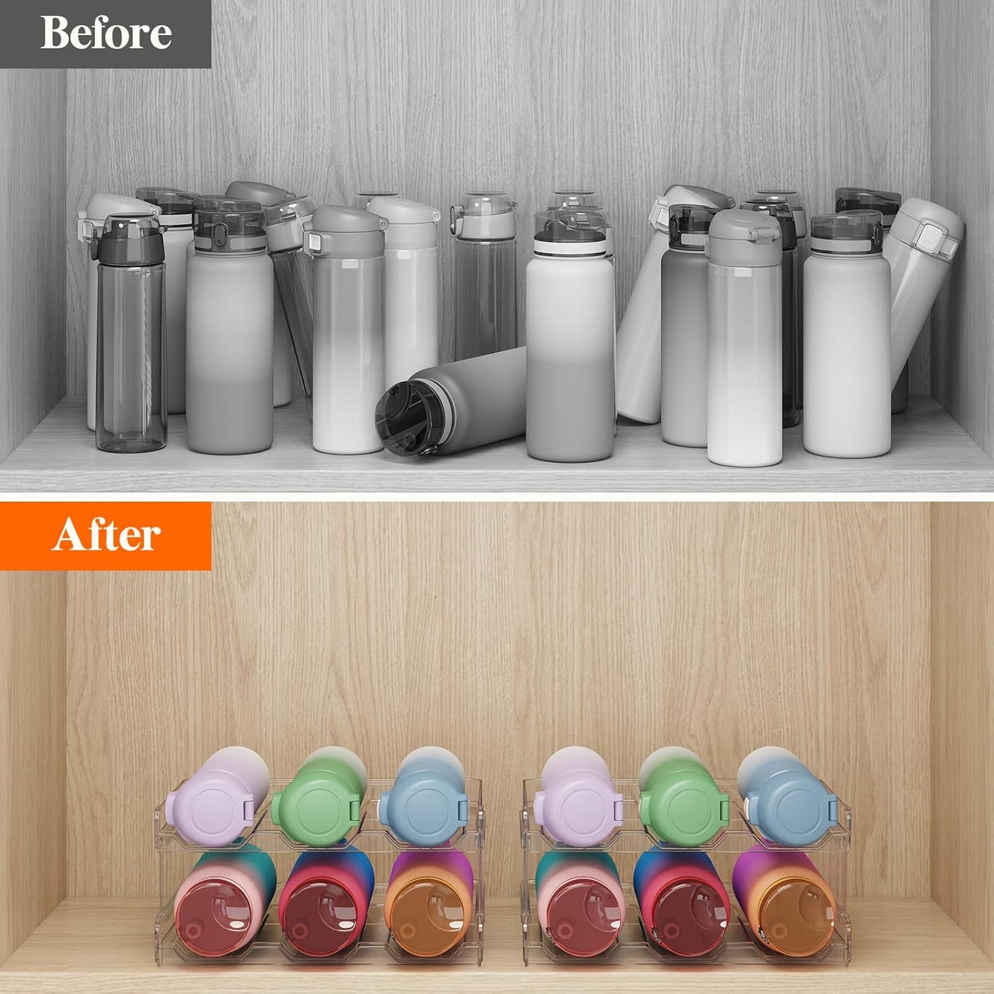 Lifewit Water Bottle Organizer, Stackable Kitchen Pantry Organization and Storage, 12-Bottle Plastic Holder, Countertop 4Pack, Modern Design
