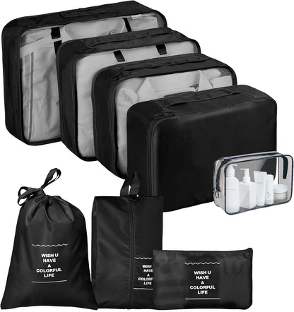 TENXSNUG Travel Suitcase Organizer, 8 Pieces Travel Organizer Packing Cubes Lightweight Organizer Suitcase Cubes Travel Cube for Clothes, Shoes, Underwear, Black