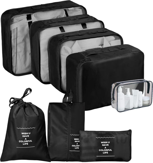 TENXSNUG Travel Suitcase Organizer, 8 Pieces Travel Organizer Packing Cubes Lightweight Organizer Suitcase Cubes Travel Cube for Clothes, Shoes, Underwear, Black