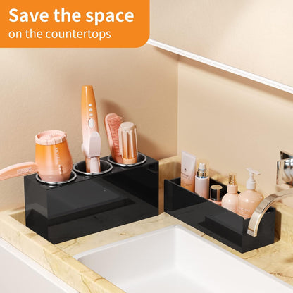 NIUBEE Hair Tool Organizer, Acrylic Hair Dryer and Styling Holder, Bathroom Countertop Blow Dryer Organizer, Vanity Storage Stand for Accessories, Makeup, Toiletries (Black)