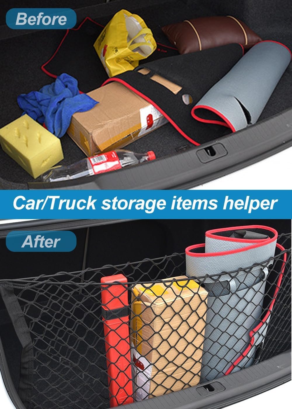 Car Rear Cargo Net, Adjustable Elastic Storage Organizer Net, Trunk Cargo Storage Net, Car Interior Accessories, Fit for Car, SUV, Jeep, Truck (35.4 x 15.8 Inch)