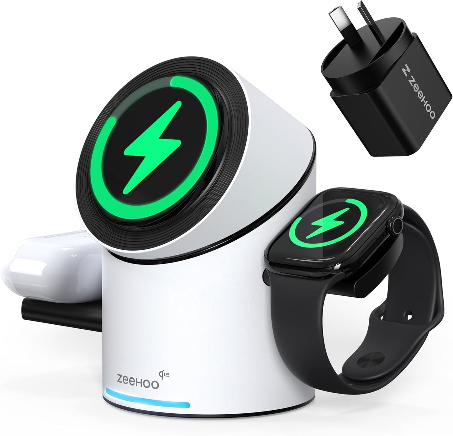 ZEEHOO 3 in 1 Wireless Charging Station Compatible with Magsafe Charger Stand, Qi2 15W Fast Charger Auto-Rotating Multiple for iPhone 16/15/14/13/12, AirPods, iWatch/Ultra