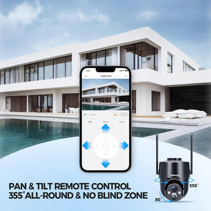 4G LTE Cellular Solar Security Camera Wireless Outdoor, No WiFi Solar Powered Camera, 360° Live View, 2K Color Night Vision, PIR Detection, 2-Way Audio, Motion Alert, Built in SIM Card, Easier to use