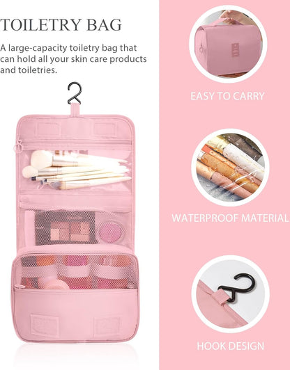 Packing Cubes for Suitcases, TRMFUSA 10 Pcs Packing Organizers, Luggage Organizers with Laundry Bags/Shoe Bag/Toiletry Bag (Pink)