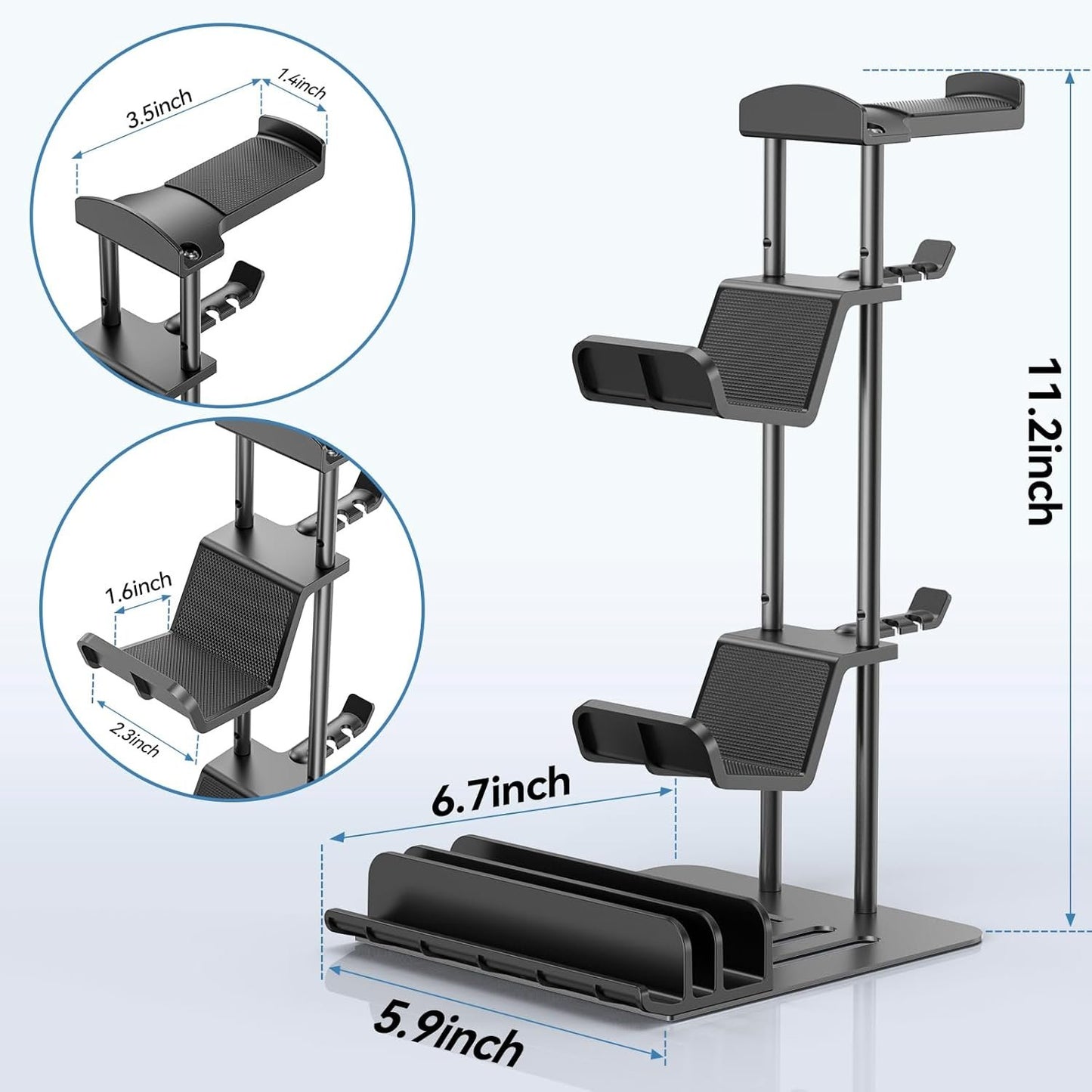 KDD Headphone Stand, Game Controller Holder & Headset Holder for Desk, Earphone Stand with Aluminum Supporting Bar, Universal Storage Organizer Headphones/Controller/Switch/iPad/Mobile Phone