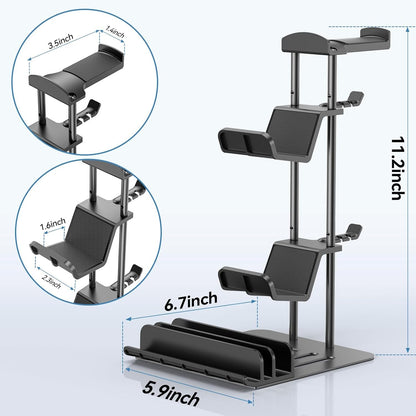 KDD Headphone Stand, Game Controller Holder & Headset Holder for Desk, Earphone Stand with Aluminum Supporting Bar, Universal Storage Organizer Headphones/Controller/Switch/iPad/Mobile Phone