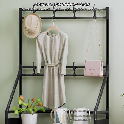 Generico Appendiabiti da Ingresso con scarpiera a 2 Ripiani per Soggiorno e Camera da Letto – Elegante Mobile in Tessuto Nero e Grigio, Organizer salvaspazio per Ingresso, 60 cm