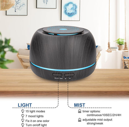 300ml Aroma Essential Oil Diffuser,8 Hours Wood Grain Cool Mist Aromatherapy Diffuser with Remote Control,USB-C Power Cable,Timer, 7 Color Light Changing Air Humidifier for Home,Office