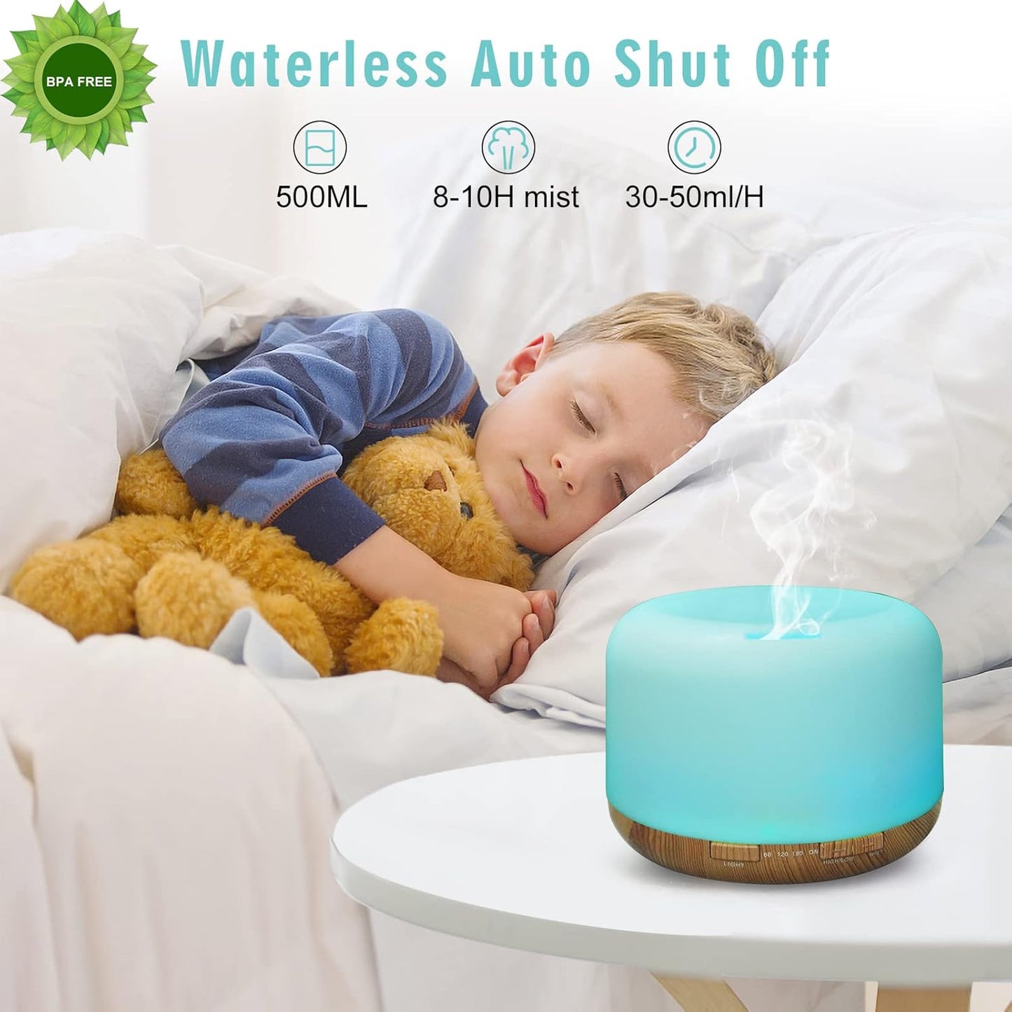 500 ml Essential Oil Diffuser, BPA Free, Silent Ultrasonic Humidifier with Remote Control, 4 Timer and 7 LED Colours – Automatic Shut-Off, Yellow