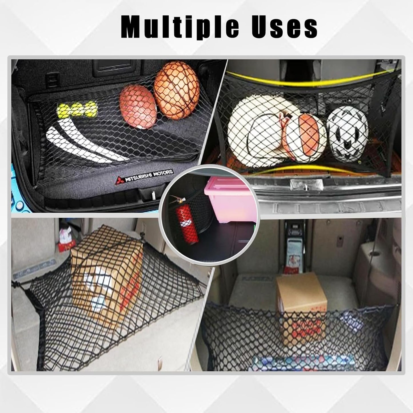 Ulifebetter Cargo Net Stretchable, 51*18In Trunk Storage Net Storage Organizer Net Elastic Mesh Net Bag Automotive Cargo Nets with 4 Buckles Screws Hooks Clips Trunk Storage Net for Pickup Truck Bed