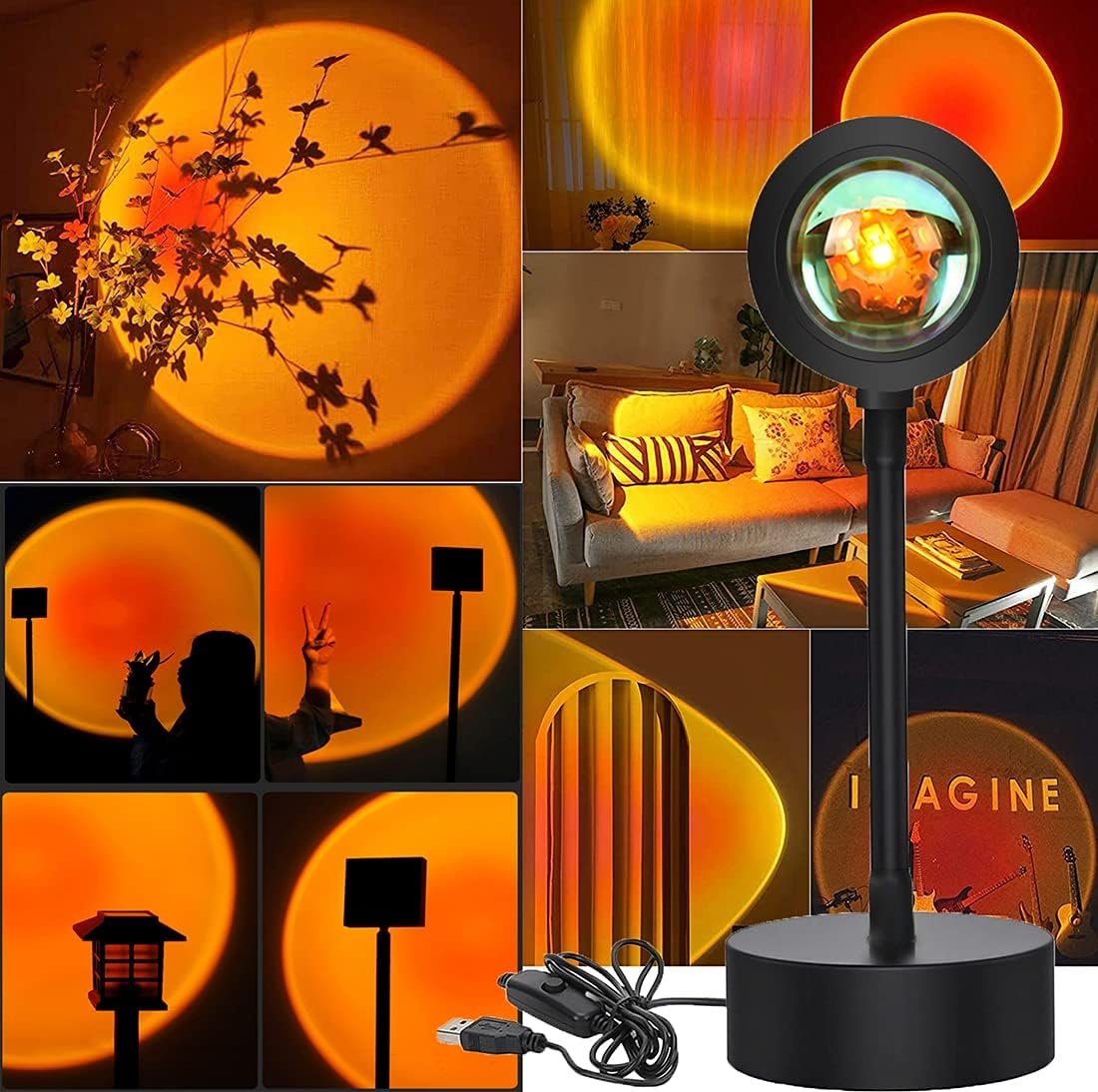 LEKEONE Sunset Projection Lamp Led Light, Romantic Visual Mood Lighting Lamp, 360 Degree Rotation, Modern Floor Stand Night Light for Photo Background Bedroom Home Party (Red)