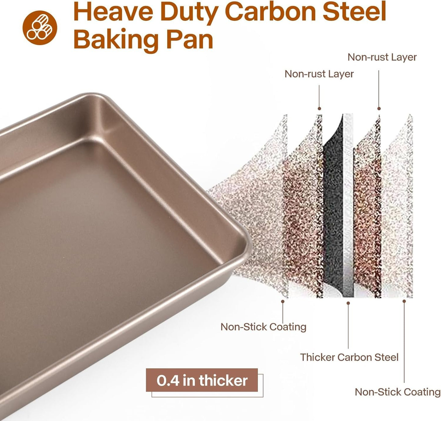 Barlket 3-Pieces Rectangle Cake Pan, Deep Baking Pans Set, Nonstick Roasting Pans Set for Thanksgiving Christmas, 9/11/13 Inch, Toaster Oven Tray Bakeware Set, Lasagna Pan Deep Size, Heavy Duty, Gold