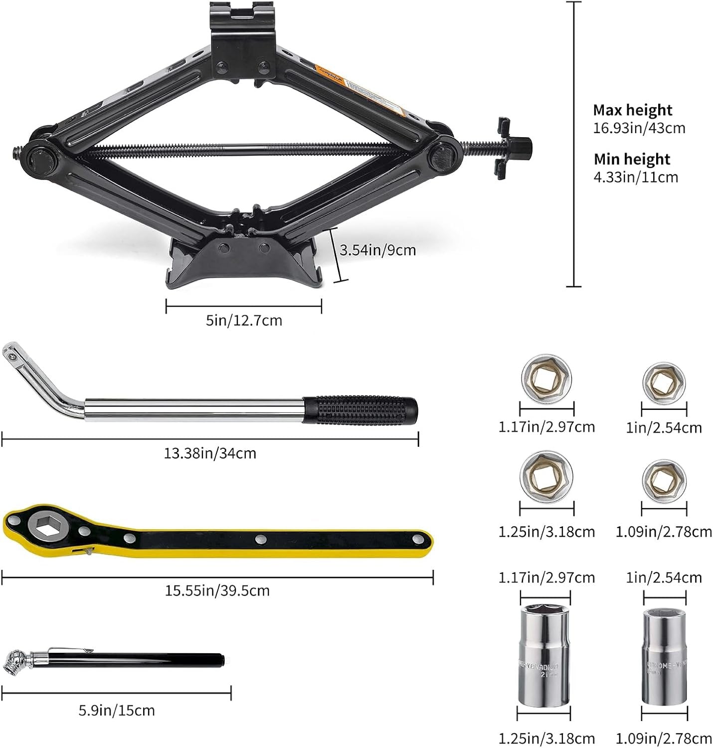 NUCHOICE 2 Ton Scissor Jack Tire Repair Kit – Heavy Duty Car Jack Set with Lug Wrench & Ratchet, Universal Emergency Tool Kit for Tire Changing – Fits Cars, SUVs, MPVs (4409 lbs Capacity)