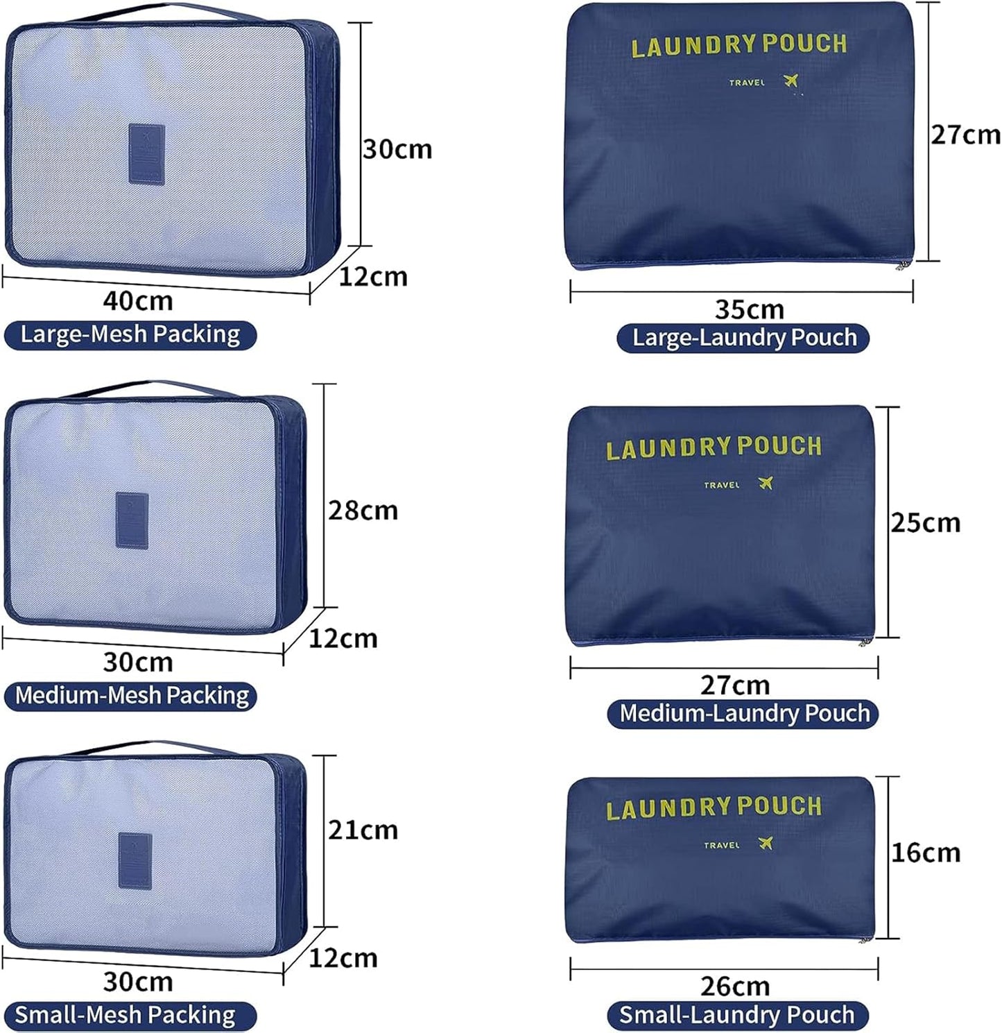 BAYINBROOK 9 Piece Suitcase Organizer, Packing Cube Set, Travel Organizer for Clothes, Cosmetics, Shoes, Intim (Dark Blue)