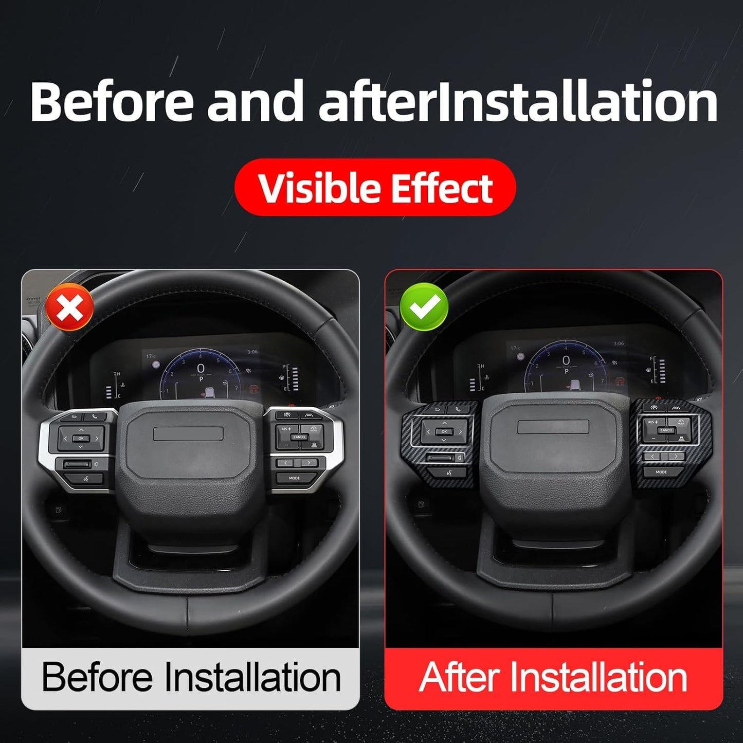 Steering wheel U-frame decoration is suitable for 2024 2025 Toyota Land Cruiser 250 1958 Prado LC250 J250 interior modification accessories (Carbon Fiber Button Sticker)