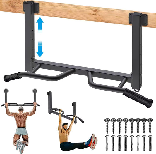 Kipika Multifunctional Joist Mounted Pull Up Bar, 4 Levels of Height Adjustment, Multi-Angle Grip, Chin Up Bar Joist Mount, Home Gym Workout Strength Training Equipment