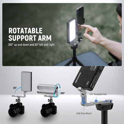 NEEWER 12W RGB Video Light, On Camera LED Panel Key Lighting for Streaming Selfie, 2500K-10000K CRI97+ App/2.4G Control 4300mAh Battery Desk Tripod Stand for Vlogging Video Recording Podcast, SL90