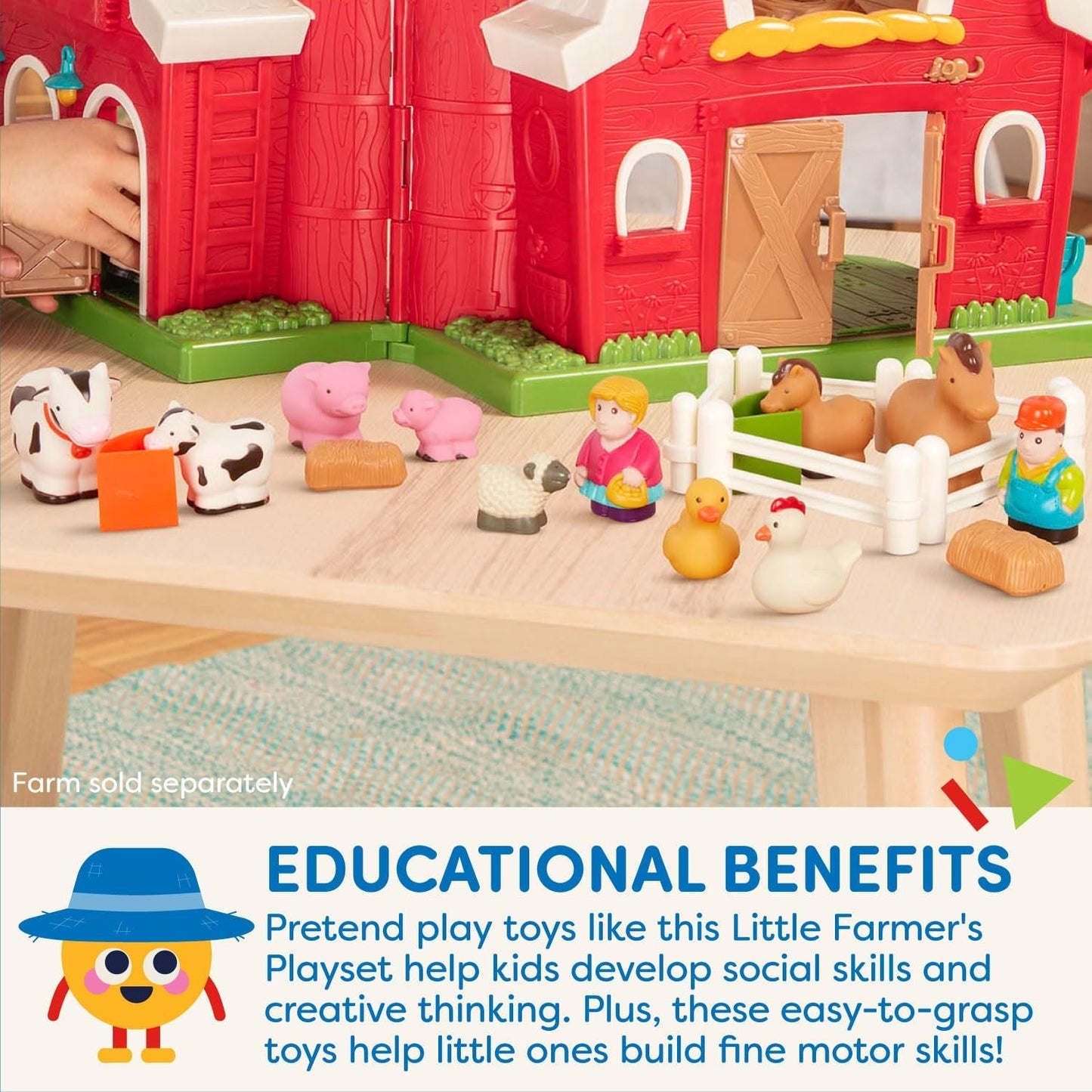 Battat Farm Animal Play Set - 25 Toy Farm Animals, Fences, Farmers, Tractor, Trailer & More for Toddlers 18 Months+ - Farm Playset