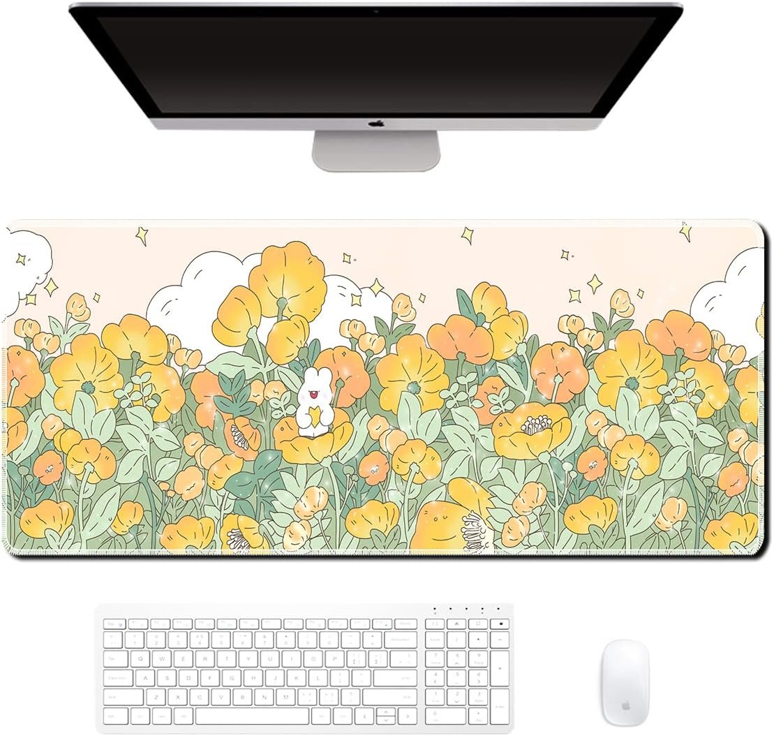 Cityhermit Cute Computer Desk Mat for Keyboard Large Mouse Pad Kawaii Aesthetic Bunny Supplies Desk Decor Accessories for Woman Office Desktop XL Extended Anime Gaming Non Slip Pad