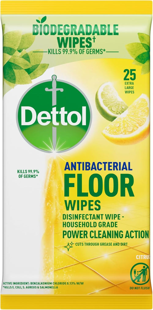 Dettol Antibacterial Floor Cleaning Wipes Lemon & Lime (25 Pack)