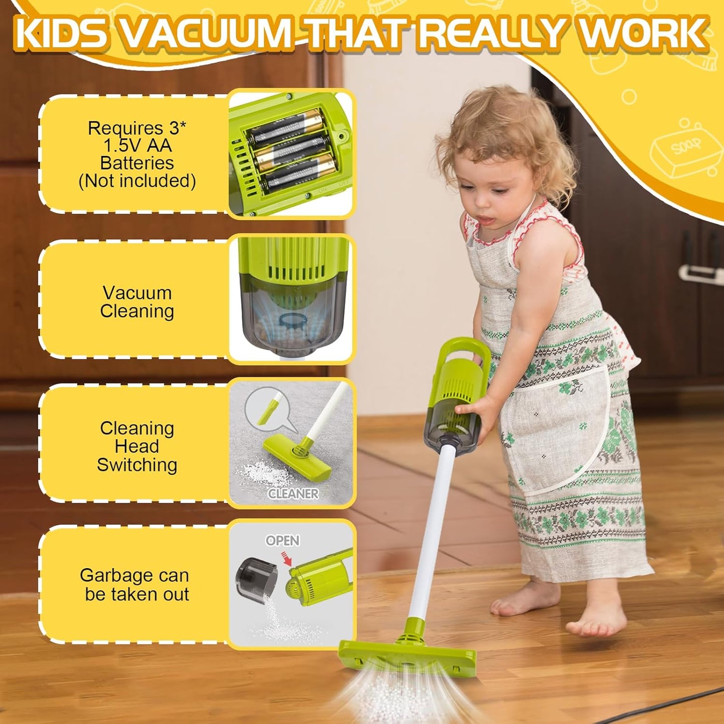 Kids Cleaning Set14 Piece -Toddler Cleaning Toy Set Includes Real Working Vacuum Cleaner, Broom, Mop, Brush, Spray, Preschool Educational Pretend Play Cleaning Kit for Toddler (Blue)