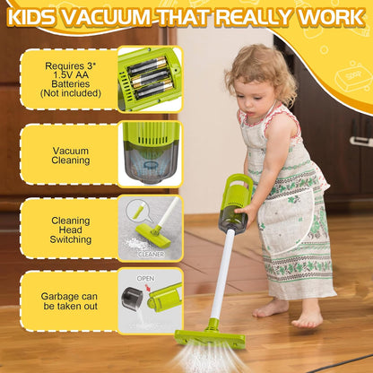 Kids Cleaning Set14 Piece -Toddler Cleaning Toy Set Includes Real Working Vacuum Cleaner, Broom, Mop, Brush, Spray, Preschool Educational Pretend Play Cleaning Kit for Toddler (Blue)
