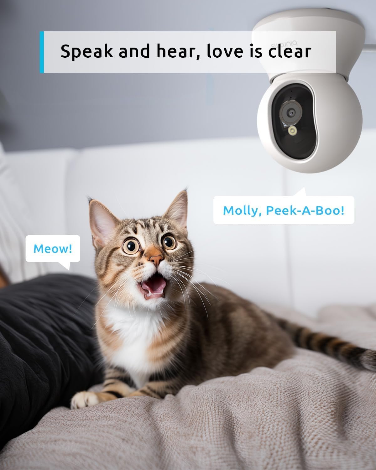 blurams Pet Camera 2K, 360Â° Indoor Security Camera, Dog Camera with Phone App, PTZ Cameras for Home Security Indoor, 5GHz&2.4GHz Dual-Band, 2-Way Talk, Motion Tracking, Color/IR Night Vision, Cloud&SD