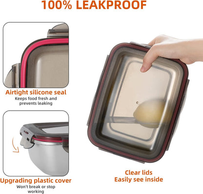 FAB4HOME Leak-proof Stainless Steel Food Storage Container Set of 3 Meal Prep Food Container with Lids Metal Fresh Storage Container for Freezer Oven Dishwasher Safe, 600ml/ 1500ml/ 2900ml Stackable