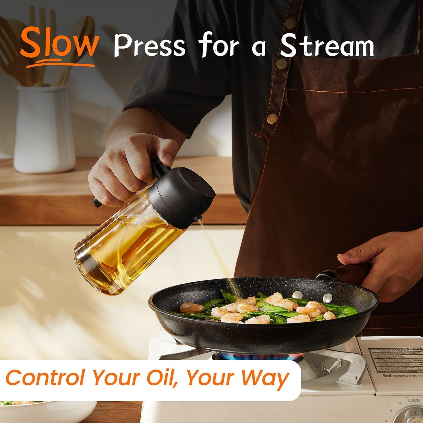 TrendPlain 16oz/470ml Olive Oil Dispenser - 2 in 1 Olive Oil Spray Bottle for Cooking, Kitchen Tools, Air Fryer, Salad, and BBQ - Black