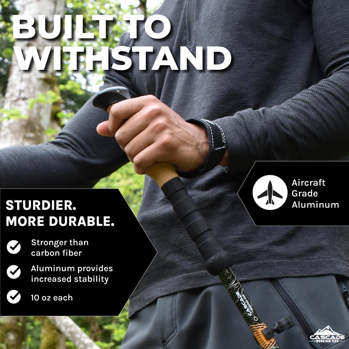 Cascade Mountain Tech Aluminum Adjustable Trekking Poles - Lightweight Quick Lock Walking Or Hiking Stick - 1 Set (2 Poles)