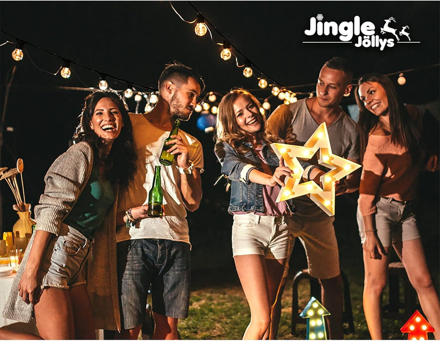 Jingle Jollys Festoon Lights Outdoor 50M Warm White Fairy String Light with 50 LED Bulbs, Christmas Decoration Garden Party Wedding Yard Decorations Lighting Strip Bulb, IP44 Waterproof and Corded