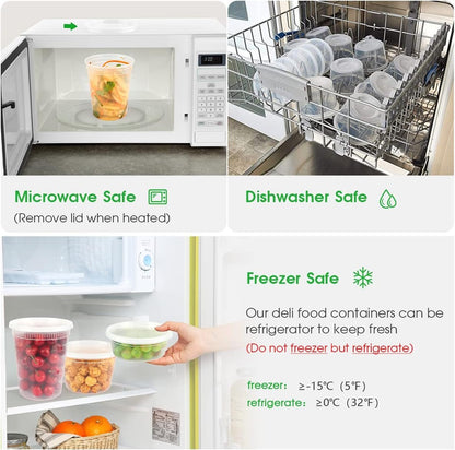 [60 Pack,3 Sizes] Food Storage Containers with Lids, 50 Pack 8oz, 16oz, 32oz Airtight Deli Food Container w 10 Spoons, BPA-Free Leakproof Takeout Meal Prep Dishwasher Safe (60 Pack,3 Mixed Size)