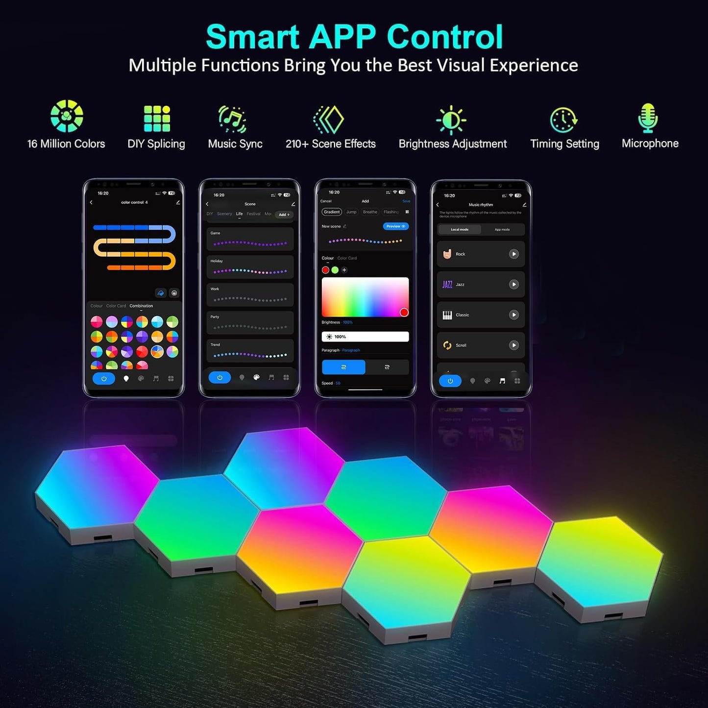 Hexagon LED Lights for Bedroom, Smart Home Gaming LED Wall Lights RGBIC Gaming Room Decor Compatible with Alexa Google Assistant, Voice/App Control, Music Sync, DIY Modular LED Light Panels, 10 Pack