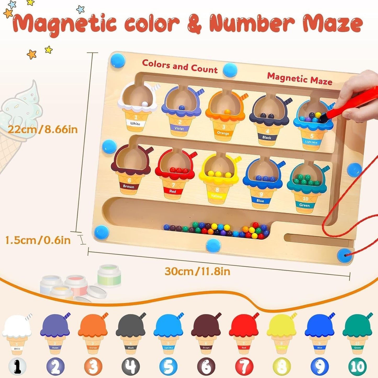 Magnetic Color and Number Maze,Montessori ToyWooden Magnet Balls Puzzles,Toddler Busy Board Game,Preschool Learning Activities,Christmas & Birthday Kids for 3-6 Years Old Girls boy