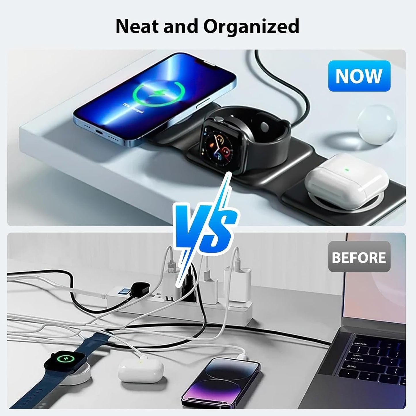 yuoscmc 3 in 1 Wireless Charger, Wireless Charging Station 15W Fast Wireless Charging Pad Mat Compatible with iPhone 14/15/13/12/SE/11/XS/XR, Apple Watch Ultra/9/8/7/SE/6/5/4/3/2, AirPods Pro 2/3/2