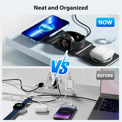 yuoscmc 3 in 1 Wireless Charger, Wireless Charging Station 15W Fast Wireless Charging Pad Mat Compatible with iPhone 14/15/13/12/SE/11/XS/XR, Apple Watch Ultra/9/8/7/SE/6/5/4/3/2, AirPods Pro 2/3/2